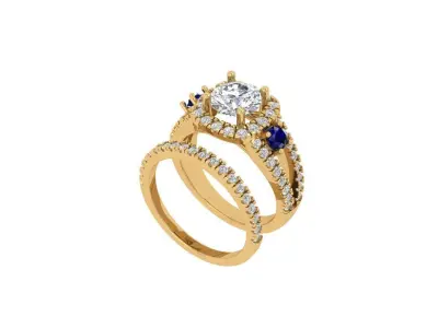 3Stone Solitair Ring Bridal Set 3D print model buy