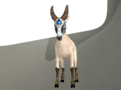 Goat Blue Power Crystal in forehead 1st Enemy game ready  Low-poly 3D model