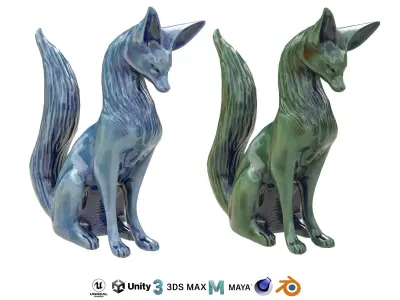 Fox porcelain statues Low-poly 3D model