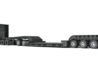 Truck with Lowboy Trailer 3D model 3