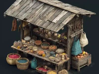 Stylized Medieval Market Stalls 3D model