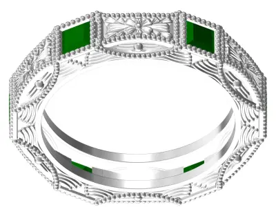 Antique Green Princess Diamond Engraving Wedding Band 3D print model
