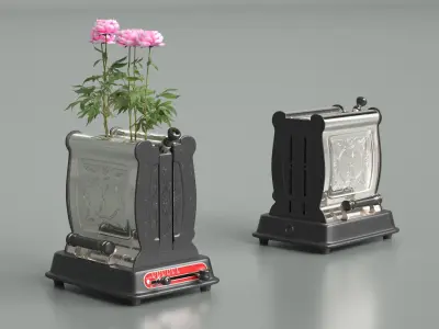 Vintage Toaster Planter with Pink Flowers 3D model