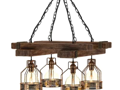 Rustic Wooden Chandelier 3D model