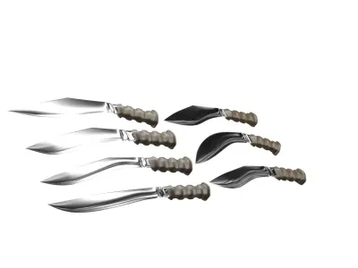 7 Kukri Knives LOW POLY Low-poly 3D model