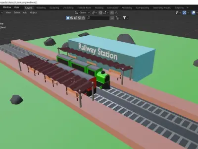 Low poly railway station Low-poly 3D model