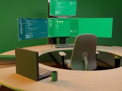 Futuristic Circular Workstation Sci-Fi Executive Desk Setup 3D model