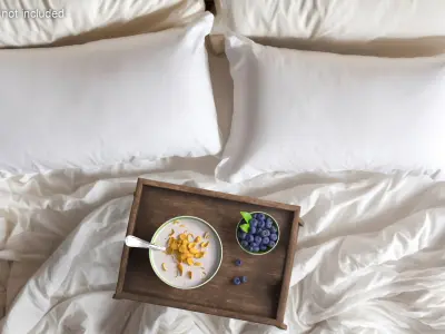 Bowl of Corn Flakes with Milk and Blueberries on Bed Tray 3D model