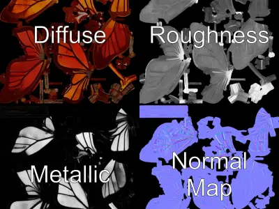 Butterfly Sculpture Model Pack for Realistic Rendering Low-poly 3D model