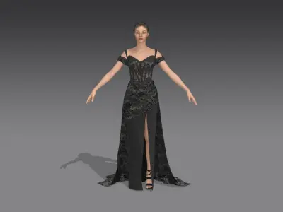 corset dress rose fabric modern look low slevee Low-poly 3D model