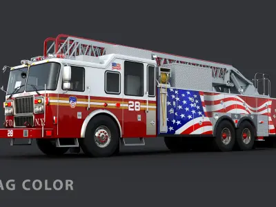 Fire Truck FDNY Ladder with Interior Low-poly 3D model