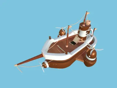 Cartoon Airship 05 - Wood Brown - Low Poly Ship Low-poly 3D model