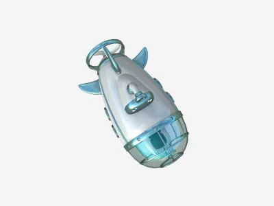 Submarine Cartoon A10 White Blue - Sub Watercraft Vehicle Low-poly 3D model