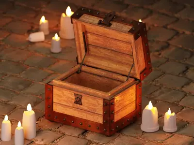 Chest Box and Candles Low-poly 3D model