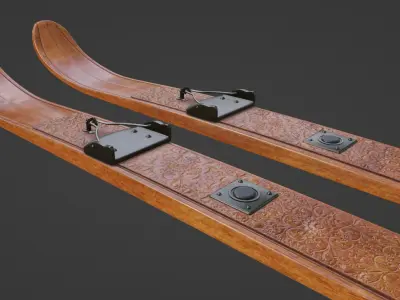 Historical Ski Low-poly 3D model
