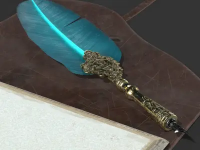 Antique Pen and Ink with Diary Low-poly 3D model