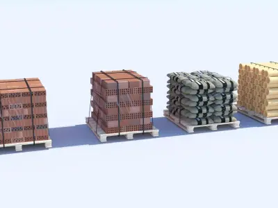 Pallet Collection with bricks 3D model