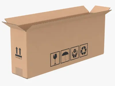 Cardboard Box 50x10x20 Half Open 3D model