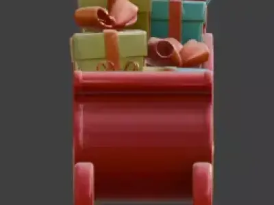 Stylized Santa Claus Sleigh 3D Model Low-poly 3D model