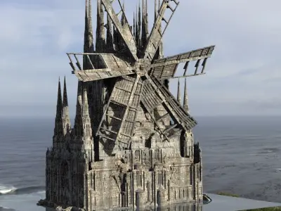 Inns mouth Horror Factory Windmill Kitbash 3D model