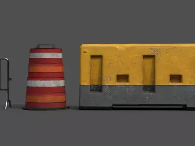 Barrier traffic cones and cones Low-poly 3D model