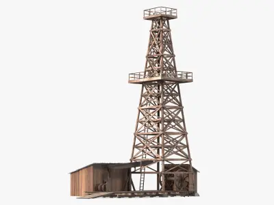 Old Wooden Oil Derrick 3D model