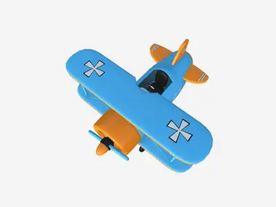 Airplane Cartoon A06 Blue Orange - Classic Aircraft Low-poly 3D model
