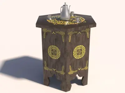 Arabic table with jug and cups of tea 3D model