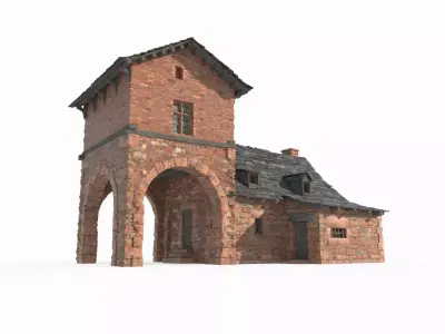 Medieval red brick houses 3D model