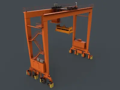 PBR Rubber Tyred Gantry Crane RTG V1 - Orange Low-poly 3D model