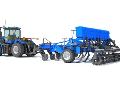 Tractor with Disc Harrow New Holland 3D model