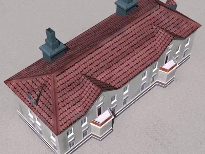 Building Lowpoly house with roof and chimney Low-poly 3D model