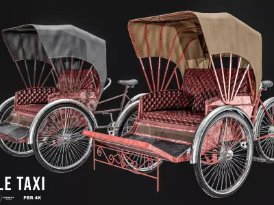 Bicycle Taxi  Rickshaw Low-poly 3D model