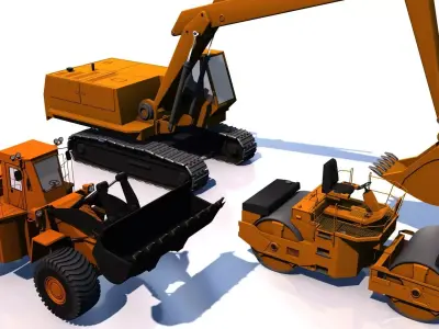Construction machinery vehicles Low-poly 3D model