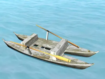 Catamaran with Dolphin Low-poly 3D model