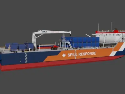 Oil spill response barge 3d model Low-poly 3D model