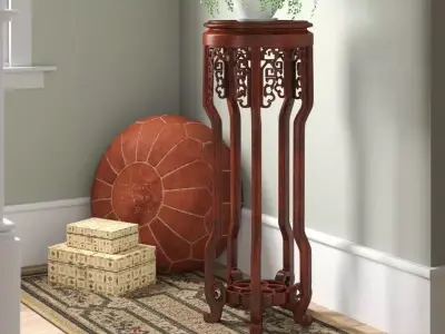 Round Pedestal Mahogany Plant Stand 3D model