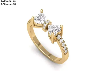 Heart ring with side stone 3D print model purchase