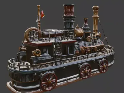 Steampunk Industrial Land-Ship 3D Model Low-poly 3D model