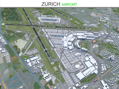 Zurich Airport 10km Low-poly 3D model