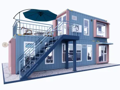 Modern Container Coffee Shop 3D Model Rooftop Terrace 3D model