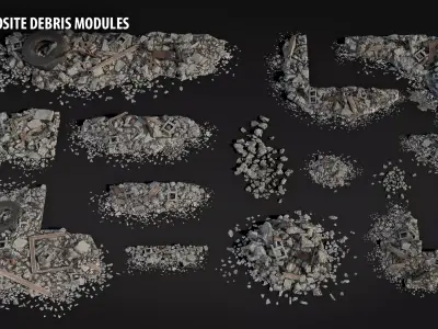Modular Concrete Debris Pack - 58 Assets PBR Game Ready Low-poly 3D model