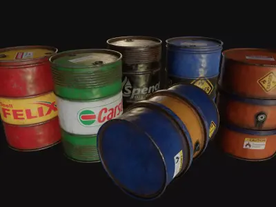 6 Oil Barrel Combo Set Game Ready Asset Prop Model Low-poly 3D model