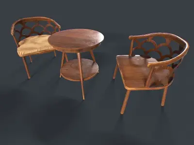 Retro Table and chair Low-poly 3D model