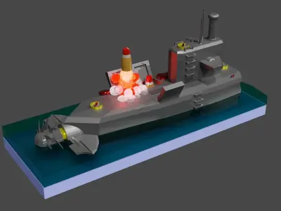 Submarine attacking sence with lowpoly Low-poly 3D model