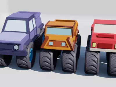 3 Low Poly Monster Car Model 3D model