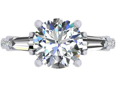 3carat Round And Bauggate Stone Engagement Ring 3D print model
