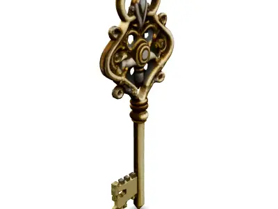Ornate Gold Key 3D Model Low-poly 3D model