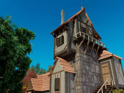 Medieval Watermill House 3D Exterior Model  Low-poly 3D model