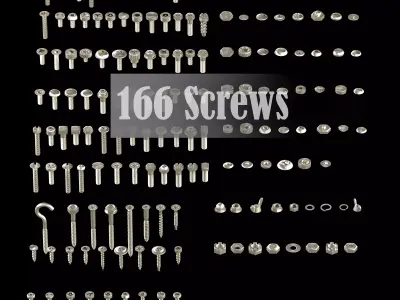 166 Screw Bolt head Pack Low-poly 3D model